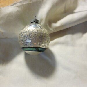 vtg Shiny Brite striped mercury stencil mica ornament green silver